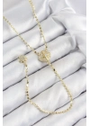 ® Pirinç Zirkon Taşlı Ezme Zincirli Madalyon Model Gold Renk Y Kolye