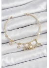 ® Pirinç Zirkon Taşlı İstiridye Ve Deniz Yıldızı Model Gold Renk Charm Bileklik