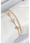 ® Pirinç Zirkon Taşlı Kalp Model Gold Renk Kadın Bileklik