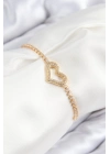 ® Pirinç Zirkon Taşlı Kalp Model Gold Renk Asansörlü Kadın Bileklik