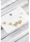 ® Pirinç Zirkon Taşlı Kelebek Model Gold Renk 925 Ayar Gümüş Çivi Kadın Küpe Set