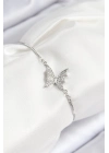 ® Pirinç Zirkon Taşlı Kelebek Model Gümüş Renk Asansörlü Kadın Bileklik