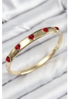 ® Pirinç Zirkon Taşlı Kırmızı Kalp Model Gold Renk Kadın Kelepçe