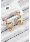 ® Pirinç Zirkon Taşlı Kıvrımlı Model Gold Renk Kadın Küpe