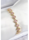 ® Pirinç Zirkon Taşlı Pembe Yonca Baget Model Gold Renk VIP Seri Kadın Bileklik