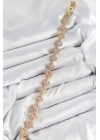 ® Pirinç Zirkon Taşlı Pembe Yonca Baget Model Gold Renk VIP Seri Kadın Bileklik