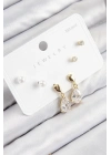 ® Pirinç Zirkon Taşlı Sallantılı Damla Model Gold Renk 925 Ayar Gümüş Çivi Kadın Küpe Set