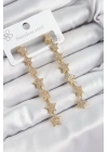® Pirinç Zirkon Taşlı Sallantılı Yıldız Model Gold Renk Kadın Küpe