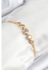 ® Pirinç Zirkon Taşlı Sıralı Daire Model Gold Renk Asansörlü Kadın Bileklik