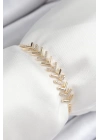 ® Pirinç Zirkon Taşlı Sıralı Ok Model Gold Renk Asansörlü Kadın Bileklik