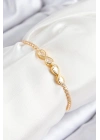 ® Pirinç Zirkon Taşlı Sonsuzluk Model Gold Renk Asansörlü Kadın Bileklik