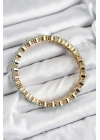 ® Pirinç Zirkon Taşlı Turkuaz Nazar Model Gold Renk Lastikli Kadın Bileklik