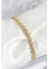 ® Pirinç Zirkon Taşlı Yarım Topcuk Model Gold Renk VIP Seri Kadın Bileklik