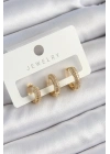 ® Pirinç Zirkon Taşlı Yıldız Model Gold Renk 3lü Çift Kadın Küpe Set