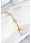 ® Pirinç Zirkon Taşlı Yıldız Model Gold Renk Asansörlü Kadın Bileklik