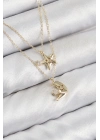 ® Pirinç Zirkon Taşlı Yıldız Ve Ay Model Gold Renk Kadın Kolye