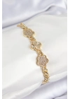 ® Pirinç Zirkon Taşlı Yonca Model Gold Renk Kadın Bileklik