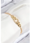 ® Pirinç Zirkon Taşlı Zincir Model Gold Renk Asansörlü Kadın Bileklik