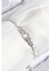 ® Pirinç Zirkon Taşlı Zincir Model Gümüş Renk Asansörlü Kadın Bileklik