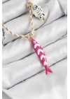 ® Seramik Motifli Pembe Balık Figürlü Model Krem İp Kadın Kolye