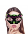 Siyah Kadife Kaplama Üzeri Pembe Yeşil Sim İşlemeli Kedi Maskesi 20x13 cm