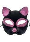 Siyah Renk Pembe Simli Süet Kedi Maskesi 18x14 cm