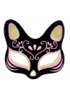 Siyah Renk Süet Kaplama Üzeri Sarı Pembe Simli Kedi Maskesi 17x14 cm
