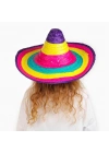 Sombrero Meksikaa Şapkası Renkli Örme Hasır Çocuk Boy