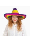 Sombrero Meksikaa Şapkası Renkli Örme Hasır Çocuk Boy