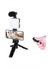 ® Telefon Tutucu Led Işıklı Kumandalı Mikrofon Telefon Vlog Video Kayıt
