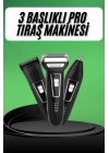 ® Tıraş Makinesi 3 Başlıklı T Başlıklı Hassas Ciltlere Özel Saç Sakal Vücut Kulak ve Burun