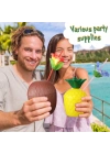 Tropikal Parti Bardak Seti – Ananas ve Hindistan Cevizi Şekilli Pipetli Bardaklar (20 Adet)