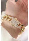 ® Vip Seri Pirinç Zirkon Taşlı Gold Renk Gurmet Bileklik