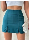 Çift yırtmaçlı atlas şort etek petrol yeşili s240364