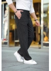 Cizgili Dokuma Krep Jogger Buggy Pantalon Rahat kalıp - Siyah