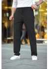 Cizgili Dokuma Krep Jogger Buggy Pantalon Rahat kalıp - Siyah