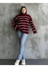 Çizgili ispanyol kol triko boğazlı kahve beyaz elf