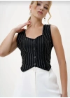 Çizgili krep düğmeli yelek siyah s3395