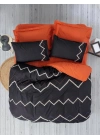 ÇOK SATAN Cotton Box Puf Nakışlı Ranforce Çift Kişilik Nevresim Takımı Mirely Siyah Kiremit