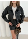Crop bomber deri ceket siyah st2551985