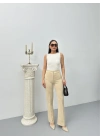 Düğmeli Palazzo pantolon bej p170091