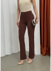 Düğmeli Palazzo pantolon kahve p170091