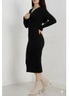 Fermuar detaylı fitilli şardonlu elbise siyah a3178