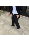 Fitilli Kadife Cepli Buggy Pantolon Oversize Rahat Kalıp - Siyah