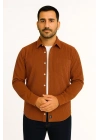 Fitilli Kadife Cepli Gömlek Oversize Rahat Kalıp - Kahverengi