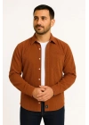 Fitilli Kadife Cepli Gömlek Oversize Rahat Kalıp - Kahverengi