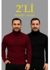 Fitilli Triko Kazak 2li Set Bordo Siyah Regular Balıkcı Yaka Tam Boğazlı Triko Seti Modeli Kazak
