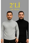 Fitilli Triko Kazak 2li Set Gri Siyah Regular Balıkcı Yaka Tam Boğazlı Triko Seti Modeli Kazak