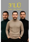 Fitilli Triko Kazak 3lÜ Set Bej Haki Siyah Regular Balıkcı Yaka Tam Boğazlı Triko Seti Modeli Kazak