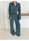 Gömlek yaka kaplama düğmeli takım petrol yeşili st265866